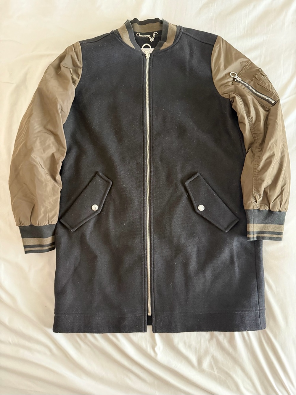 BCBG Women Black & Khaki Bomber-Style Long Jacket